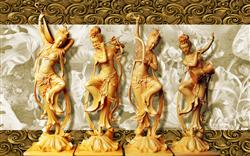 تصویر 1 از گالری عکس پوستر دیواری سه بعدی 4 مجسمه طلایی