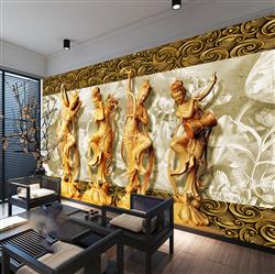 تصویر 2 از گالری عکس پوستر دیواری سه بعدی 4 مجسمه طلایی
