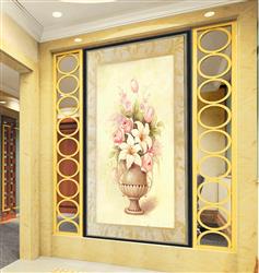 تصویر 3 از گالری عکس پوستر دیواری سه بعدی گل های هلندی در گلدان طلایی