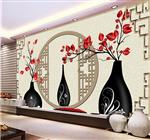 تصویر 4 از گالری عکس پوستر دیواری سه بعدی گل ها و گلدان های چینی پس زمینه پنجره