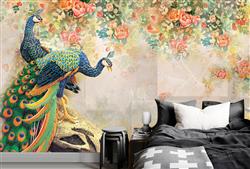 تصویر 3 از گالری عکس پوستر دیواری سه بعدی دو طاووس و پس زمینه گل