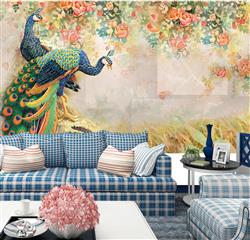 تصویر 6 از گالری عکس پوستر دیواری سه بعدی دو طاووس و پس زمینه گل
