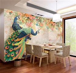 تصویر 7 از گالری عکس پوستر دیواری سه بعدی دو طاووس و پس زمینه گل