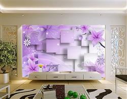 تصویر 3 از گالری عکس پوستر دیواری سه بعدی گل ها و وکعب های بنفش