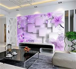 تصویر 4 از گالری عکس پوستر دیواری سه بعدی گل ها و وکعب های بنفش