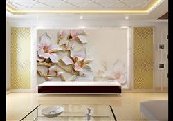تصویر 2 از گالری عکس پوستر دیواری سه بعدی گل های سفید صورتی با شاخه های طلا