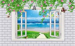 تصویر 1 از گالری عکس پوستر دیواری سه بعدی پنجره ای با منظره دریا