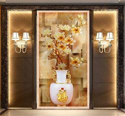 تصویر 2 از گالری عکس پوستر دیواری سه بعدی گل های طلایی با پس زمینه سنگ های آنتیک
