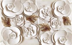 تصویر 1 از گالری عکس پوستر دیواری سه بعدی گل های سفید و قهوه ای حکاکی شده
