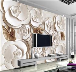 تصویر 2 از گالری عکس پوستر دیواری سه بعدی گل های سفید و قهوه ای حکاکی شده