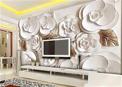 تصویر 3 از گالری عکس پوستر دیواری سه بعدی گل های سفید و قهوه ای حکاکی شده