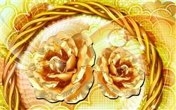 تصویر 1 از گالری عکس پوستر دیواری سه بعدی گل های طلایی با پس زمینه طلایی