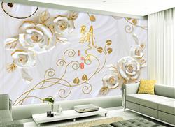 تصویر 3 از گالری عکس پوستر دیواری گل های سفید و طلایی با پس زمینه کرم