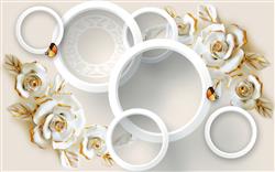 تصویر 1 از گالری عکس پوستر دیواری سه بعدی گل های طلایی و دایره های سفید