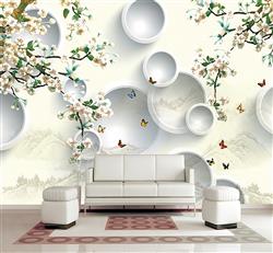 تصویر 3 از گالری عکس پوستر دیواری سه بعدی درخت های شکوفه گیلاس با تم دایره ای