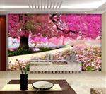 تصویر 2 از گالری عکس پوستر دیواری سه بعدی پیاده رو با درخت و شکوفه های بنفش