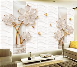 تصویر 4 از گالری عکس پوستر دیواری سه بعدی گل های هلندی سفید و شاخه های طلایی