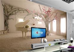تصویر 2 از گالری عکس پوستر دیواری سه بعدی اتاق با شکوفه ها و پیانو