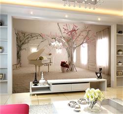 تصویر 3 از گالری عکس پوستر دیواری سه بعدی اتاق با شکوفه ها و پیانو