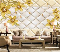 تصویر 3 از گالری عکس پوستر دیواری سه بعدی گل های هلندی طلایی در پس زمینه شبکه سفید