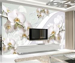 تصویر 3 از گالری عکس پوستر دیواری سه بعدی گل های هلندی سفید در پس زمینه طرح دار