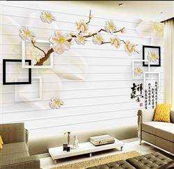 تصویر 5 از گالری عکس پوستر دیواری سه بعدی مربع های سیاه سفید با گل های طلایی