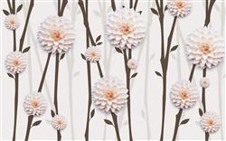 تصویر 1 از گالری عکس پوستر دیواری سه بعدی گل های سفید با برگ های خاکستری و س زمینه سفید
