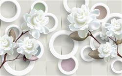 تصویر 1 از گالری عکس پوستر دیواری سه بعدی گل های هلندی سفید و دایره های پس زمینه