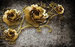 تصویر 1 از گالری عکس پوستر دیواری سه بعدی گل های هلندی طلایی و پس زمینه تیره