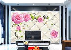 تصویر 2 از گالری عکس پوستر دیواری سه بعدی گل های صورتی و پس زمینه کرم