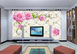 تصویر 3 از گالری عکس پوستر دیواری سه بعدی گل های صورتی و پس زمینه کرم