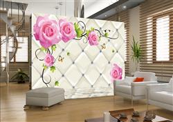 تصویر 4 از گالری عکس پوستر دیواری سه بعدی گل های صورتی و پس زمینه کرم