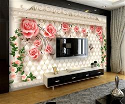 تصویر 4 از گالری عکس پوستر دیواری سه بعدی گل های هلندی صورتی و پس زمینه سفید