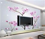 تصویر 2 از گالری عکس پوستر دیواری سه بعدی درخت با شکوفه های صورتی