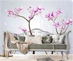 تصویر 4 از گالری عکس پوستر دیواری سه بعدی درخت با شکوفه های صورتی