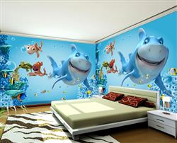 تصویر 2 از گالری عکس پوستر دیواری سه بعدی کارتونی کوسه و ماهی ها