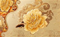 تصویر 1 از گالری عکس پوستر دیواری سه بعدی قاب گل طلایی و بژ