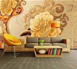 تصویر 2 از گالری عکس پوستر دیواری سه بعدی قاب گل طلایی و بژ