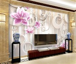 تصویر 2 از گالری عکس پوستر دیواری سه بعدی گل های صورتی با سوراخ های کرم رنگ