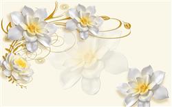 تصویر 1 از گالری عکس پوستر دیواری سه بعدی گل های سفید و زرد با تم قرینه