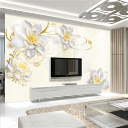 تصویر 2 از گالری عکس پوستر دیواری سه بعدی گل های سفید و زرد با تم قرینه