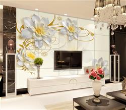تصویر 3 از گالری عکس پوستر دیواری سه بعدی گل های سفید و زرد با تم قرینه