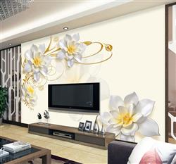 تصویر 4 از گالری عکس پوستر دیواری سه بعدی گل های سفید و زرد با تم قرینه