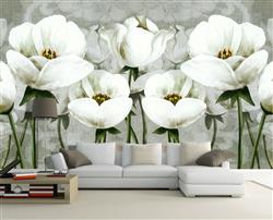 تصویر 5 از گالری عکس پوستر دیواری سه بعدی نقاشی گل های سفید با تم خاکستری و تیره