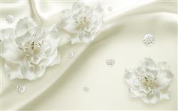 تصویر 1 از گالری عکس پوستر دیواری سه بعدی گل های سفید در پس زمینه سارافان