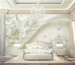 تصویر 2 از گالری عکس پوستر دیواری سه بعدی گل های سفید در پس زمینه سارافان