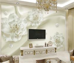 تصویر 3 از گالری عکس پوستر دیواری سه بعدی گل های سفید در پس زمینه سارافان