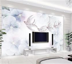 تصویر 2 از گالری عکس پوستر دیواری سه بعدی گل های سه بعدی سفید با حاشیه بنفش