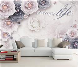 تصویر 3 از گالری عکس پوستر دیواری سه بعدی گل های هلندی صورتی و خاکستری و عکس نوشته