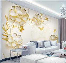 تصویر 2 از گالری عکس پوستر دیواری سه بعدی گل های هلندی طلایی و مروارید وسط آن ها